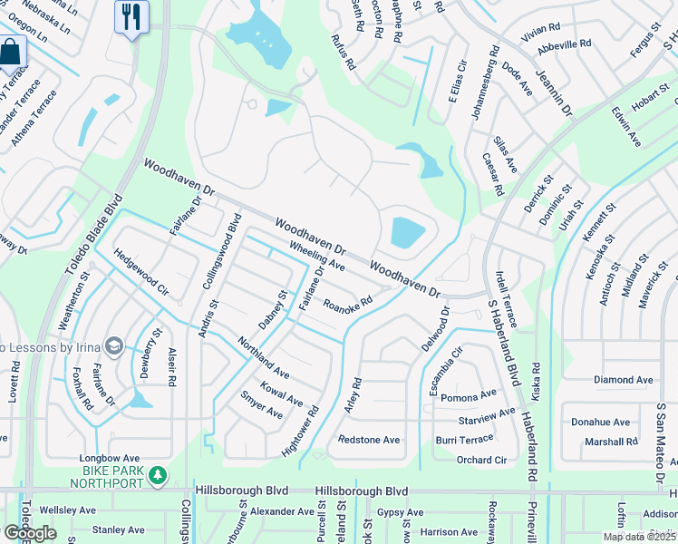 map of restaurants, bars, coffee shops, grocery stores, and more near 2027 Wheeling Ave in North Port