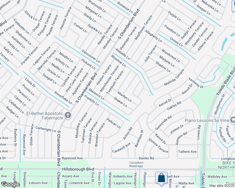 map of restaurants, bars, coffee shops, grocery stores, and more near 1607 Marilyn Lane in North Port