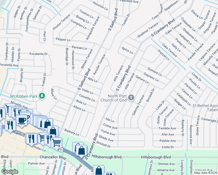 map of restaurants, bars, coffee shops, grocery stores, and more near 4843 Alfa Terrace in North Port