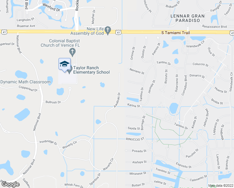 map of restaurants, bars, coffee shops, grocery stores, and more near 23445 Awabuki Drive in Venice