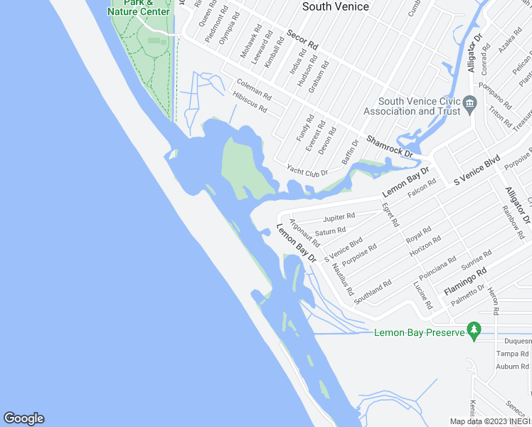 map of restaurants, bars, coffee shops, grocery stores, and more near 4700 Lemon Bay Drive in Venice