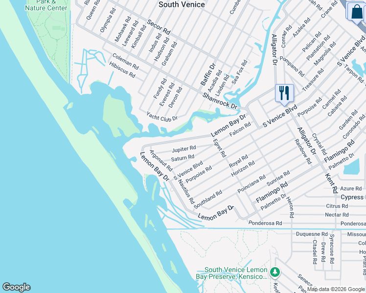 map of restaurants, bars, coffee shops, grocery stores, and more near 1440 Jupiter Road in Venice