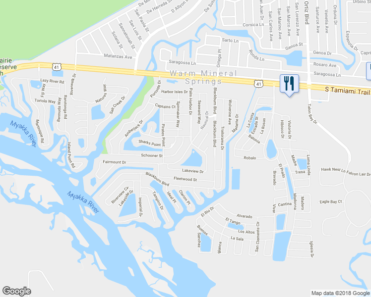 map of restaurants, bars, coffee shops, grocery stores, and more near 192 Palm Harbor Drive in Venice