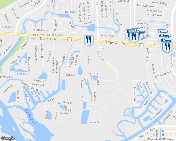 map of restaurants, bars, coffee shops, grocery stores, and more near 435 Loma Linda in North Port