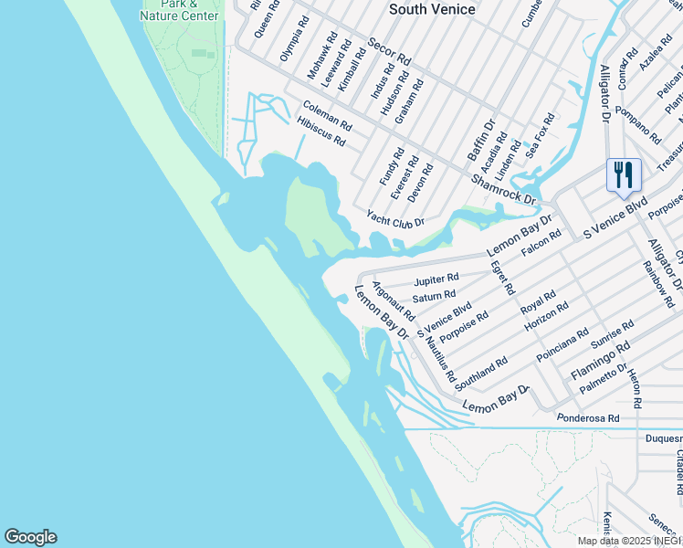 map of restaurants, bars, coffee shops, grocery stores, and more near 4700 Lemon Bay Drive in Venice