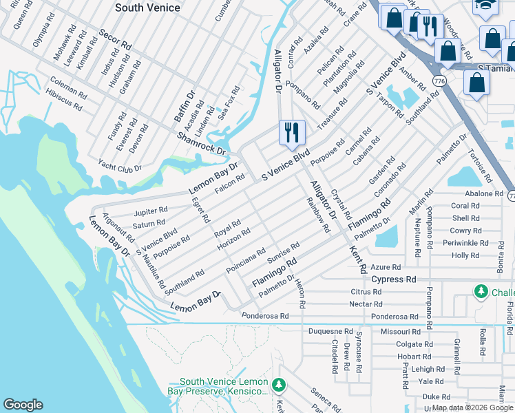 map of restaurants, bars, coffee shops, grocery stores, and more near 1046 Royal Road in Venice