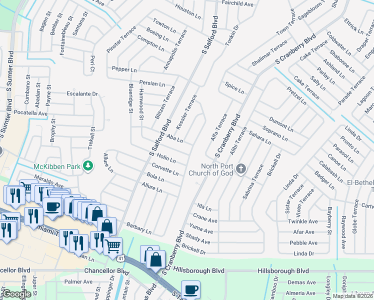 map of restaurants, bars, coffee shops, grocery stores, and more near 4855 Maccaughey Drive in North Port