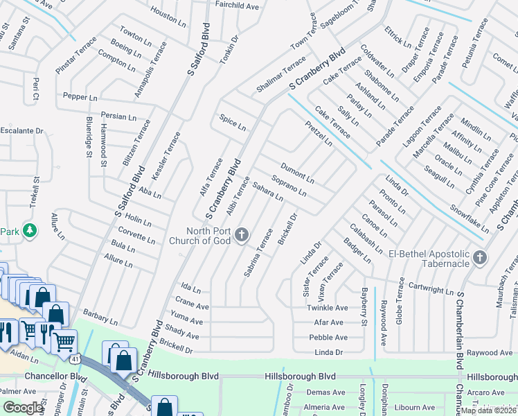 map of restaurants, bars, coffee shops, grocery stores, and more near 4556 Chaplin Terrace in North Port