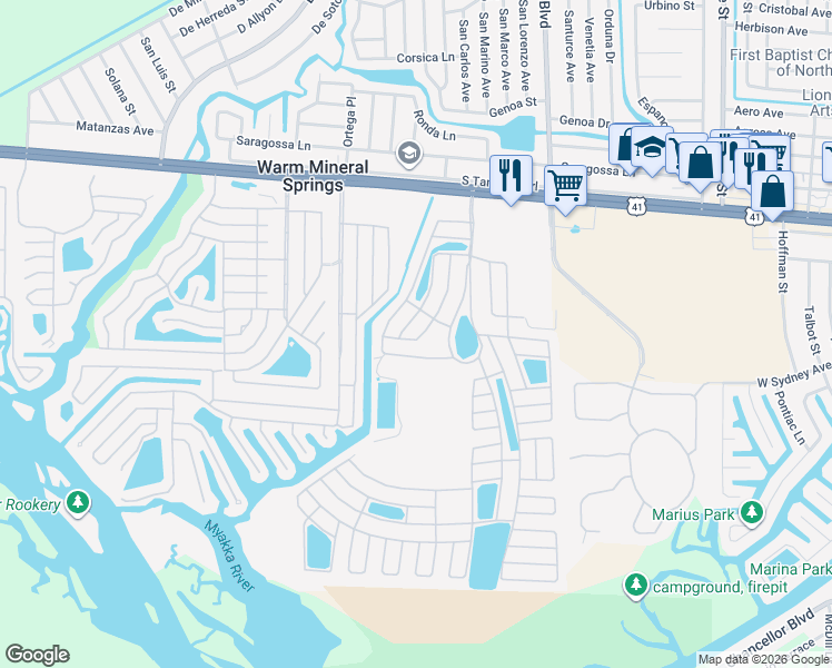 map of restaurants, bars, coffee shops, grocery stores, and more near 312 La Rosas in North Port