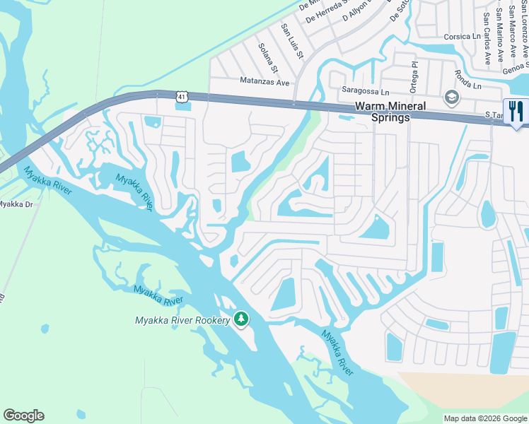 map of restaurants, bars, coffee shops, grocery stores, and more near 551 Amberjack Drive in Venice