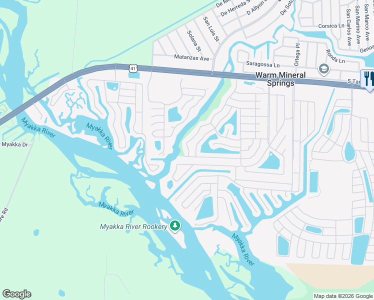 map of restaurants, bars, coffee shops, grocery stores, and more near 551 Amberjack Drive in Venice