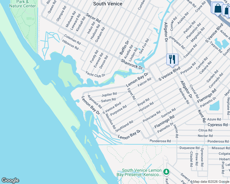map of restaurants, bars, coffee shops, grocery stores, and more near 1440 Jupiter Road in Venice