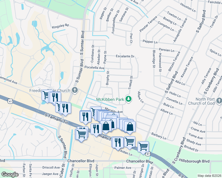 map of restaurants, bars, coffee shops, grocery stores, and more near 5360 Malamin Road in North Port