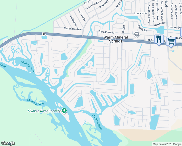 map of restaurants, bars, coffee shops, grocery stores, and more near 475 Sharks Point in Venice