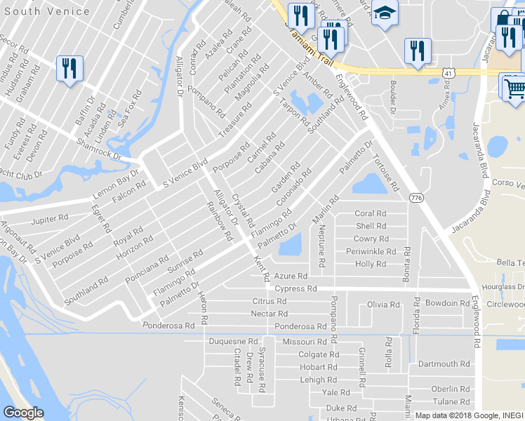 map of restaurants, bars, coffee shops, grocery stores, and more near 624 Coronado Road in Venice