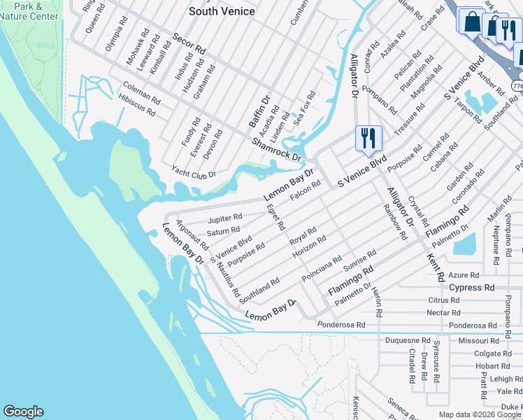 map of restaurants, bars, coffee shops, grocery stores, and more near 1322 Jupiter Road in Venice