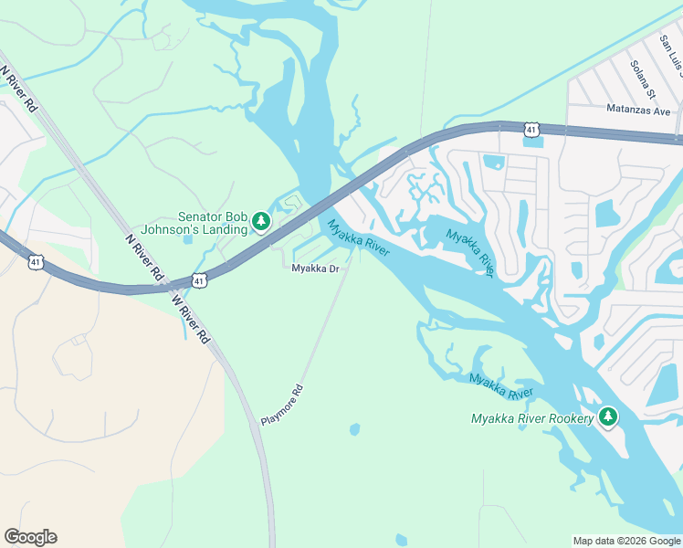map of restaurants, bars, coffee shops, grocery stores, and more near 156 Myakka Drive in Venice