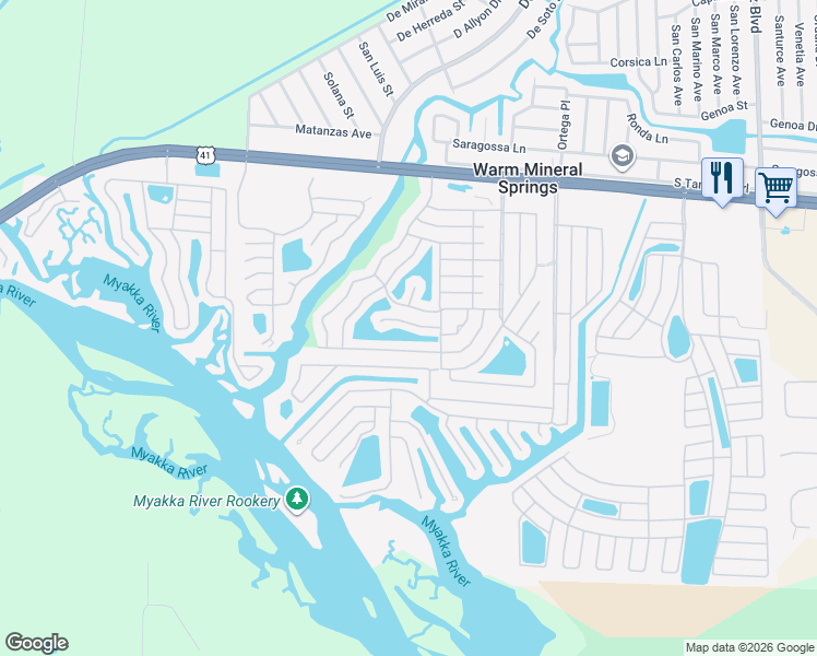 map of restaurants, bars, coffee shops, grocery stores, and more near 475 Sharks Point in Venice