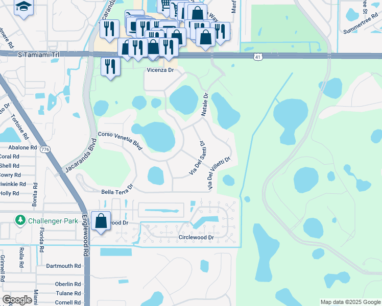 map of restaurants, bars, coffee shops, grocery stores, and more near 4621 Gaeta Drive in Venice