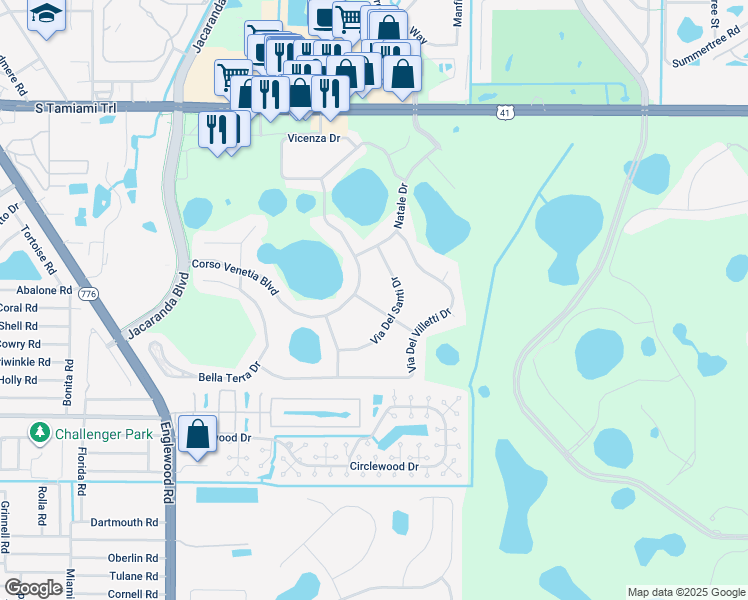 map of restaurants, bars, coffee shops, grocery stores, and more near 4621 Gaeta Drive in Venice