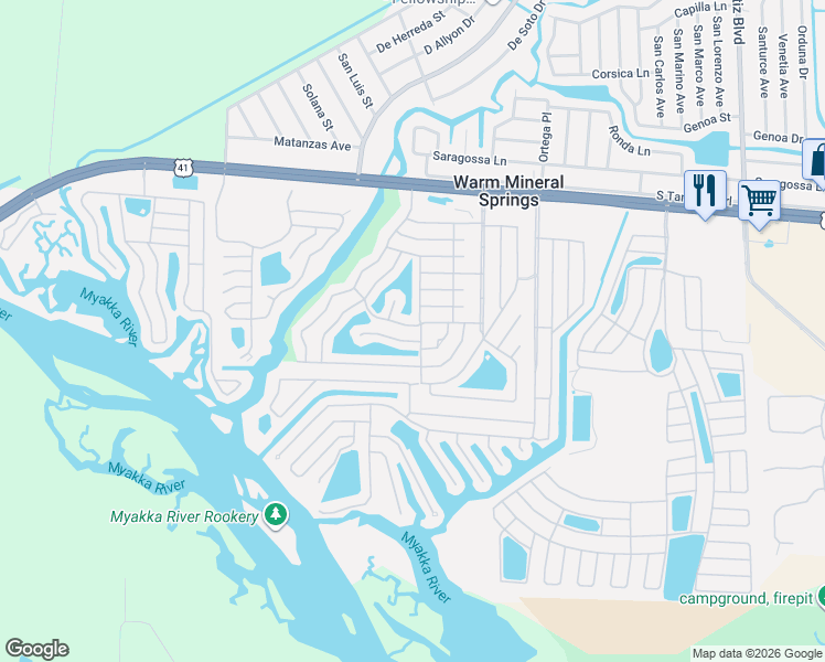 map of restaurants, bars, coffee shops, grocery stores, and more near 234 Cutter Court in Venice