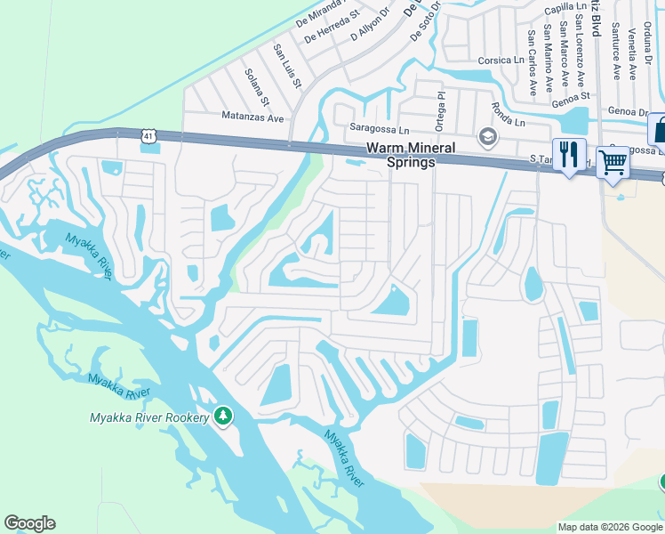 map of restaurants, bars, coffee shops, grocery stores, and more near 234 Cutter Court in Venice