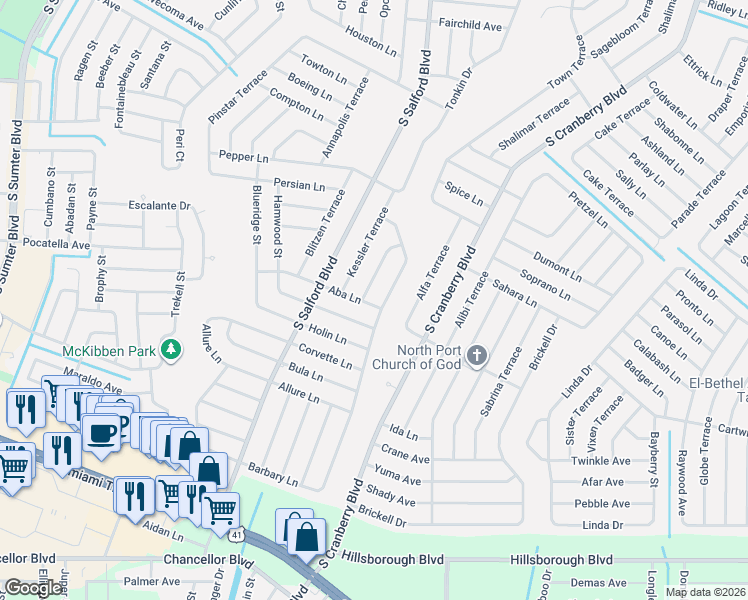 map of restaurants, bars, coffee shops, grocery stores, and more near 4363 Asteria Terrace in North Port