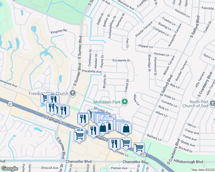 map of restaurants, bars, coffee shops, grocery stores, and more near 4565 Hartsook Avenue in North Port