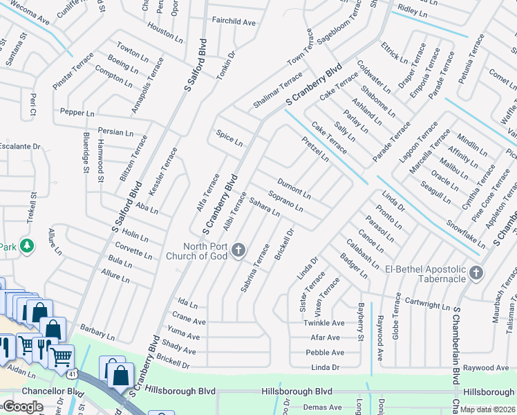 map of restaurants, bars, coffee shops, grocery stores, and more near 4404 San Luis Terrace in North Port