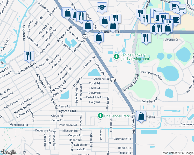 map of restaurants, bars, coffee shops, grocery stores, and more near 140 Abalone Road in Venice