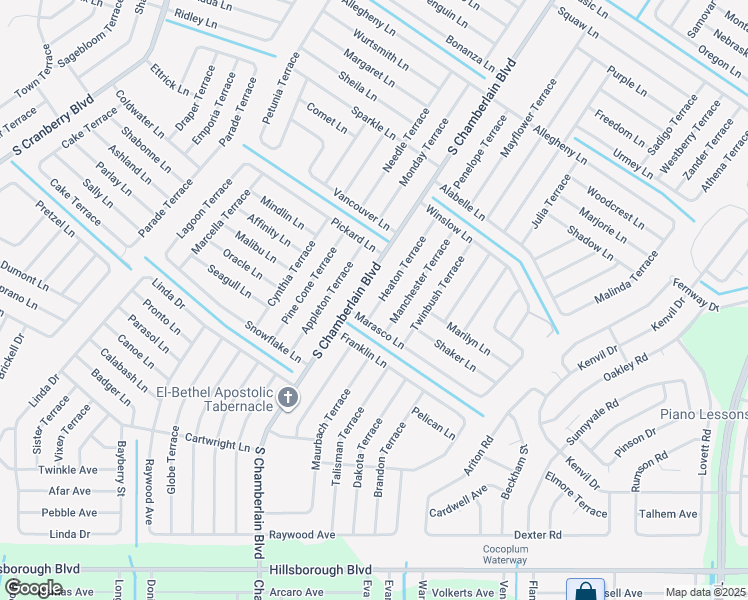 map of restaurants, bars, coffee shops, grocery stores, and more near 4190 South Chamberlain Boulevard in North Port