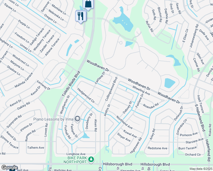 map of restaurants, bars, coffee shops, grocery stores, and more near 4490 Turnberry Circle in North Port