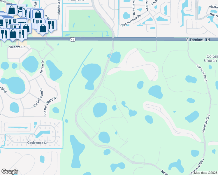 map of restaurants, bars, coffee shops, grocery stores, and more near 10100 Cozy Grove Dr in Venice