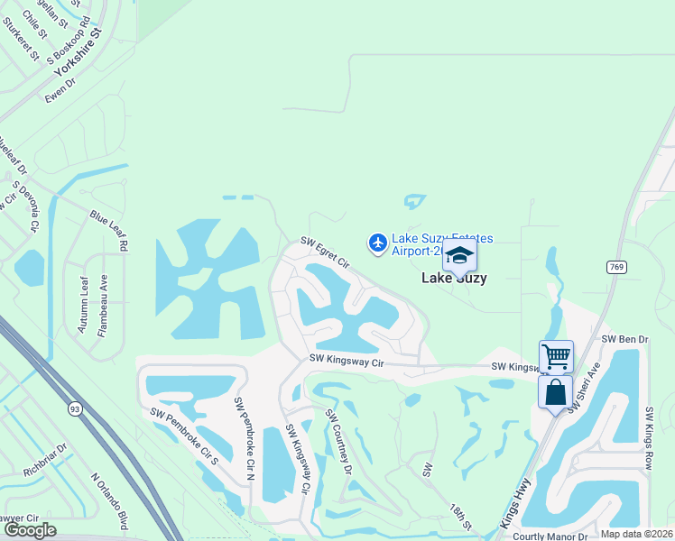 map of restaurants, bars, coffee shops, grocery stores, and more near 12144 Southwest Egret Circle in Lake Suzy
