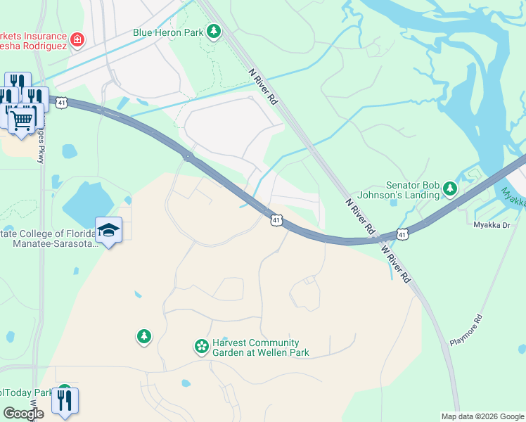 map of restaurants, bars, coffee shops, grocery stores, and more near 8670 South Tamiami Trail in Venice