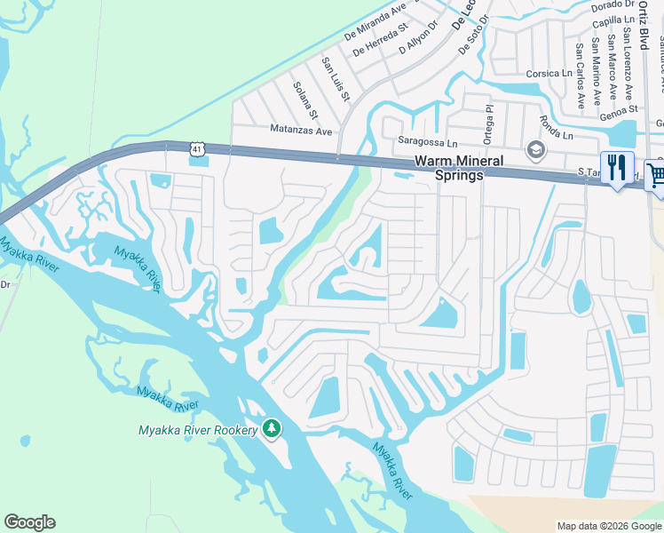 map of restaurants, bars, coffee shops, grocery stores, and more near 510 Amberjack Drive in Venice