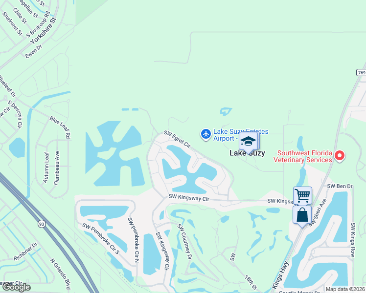 map of restaurants, bars, coffee shops, grocery stores, and more near Southwest Egret Circle in DeSoto County