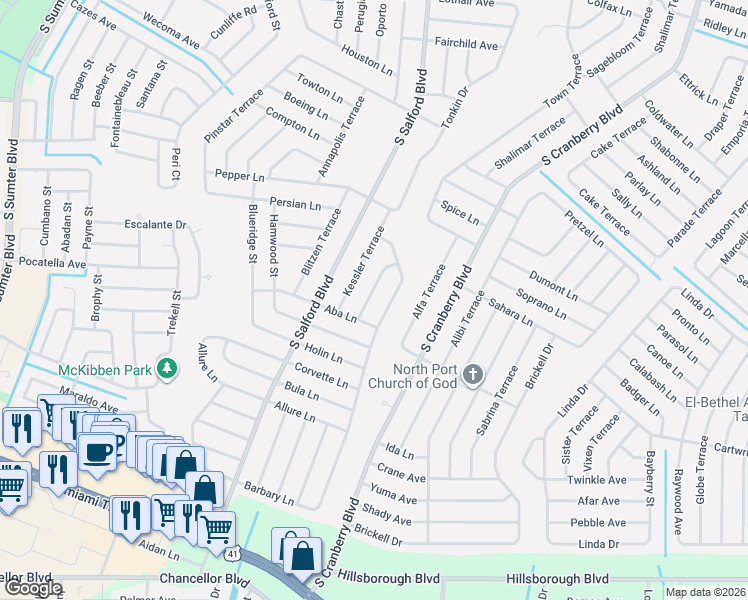 map of restaurants, bars, coffee shops, grocery stores, and more near 4363 Asteria Terrace in North Port