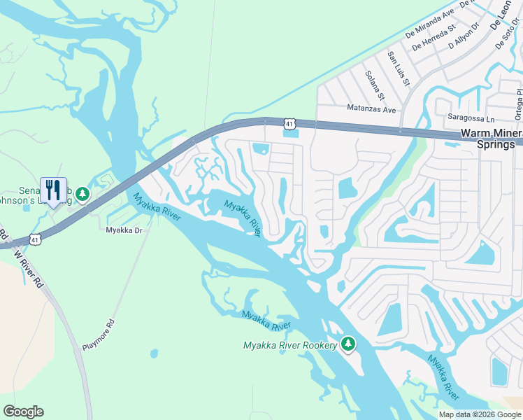 map of restaurants, bars, coffee shops, grocery stores, and more near 156 Martinique Road in Venice