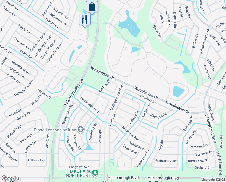 map of restaurants, bars, coffee shops, grocery stores, and more near 4421 Turnberry Circle in North Port