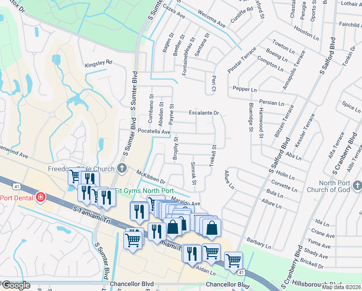 map of restaurants, bars, coffee shops, grocery stores, and more near 4565 Tollefson Avenue in North Port