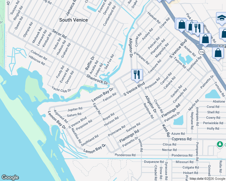 map of restaurants, bars, coffee shops, grocery stores, and more near 1025 Lemon Bay Drive in Venice