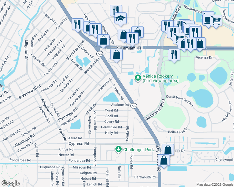 map of restaurants, bars, coffee shops, grocery stores, and more near 140 Abalone Road in Venice
