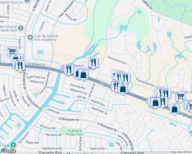 map of restaurants, bars, coffee shops, grocery stores, and more near in North Port