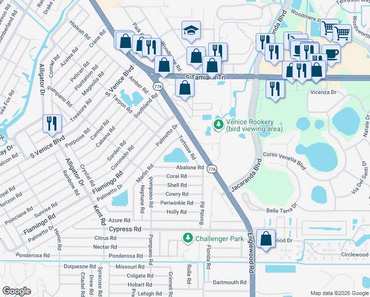map of restaurants, bars, coffee shops, grocery stores, and more near 140 Abalone Road in Venice