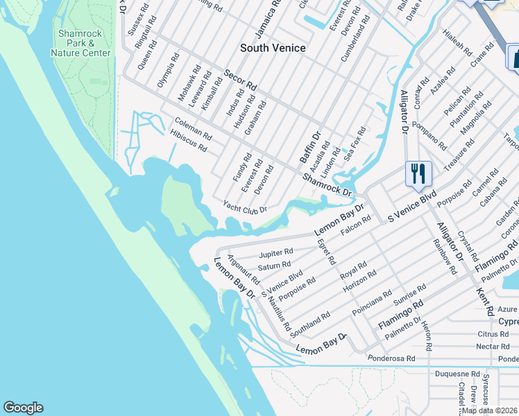 map of restaurants, bars, coffee shops, grocery stores, and more near 1399 Devon Road in Venice