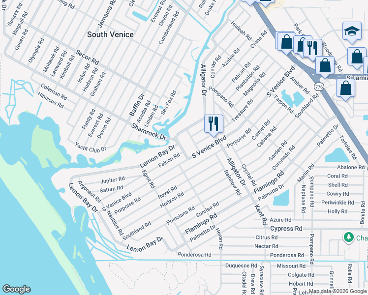 map of restaurants, bars, coffee shops, grocery stores, and more near 4360 Zenith Road in Venice