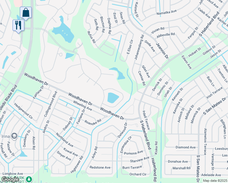 map of restaurants, bars, coffee shops, grocery stores, and more near 1833 Coconut Palm Circle in North Port