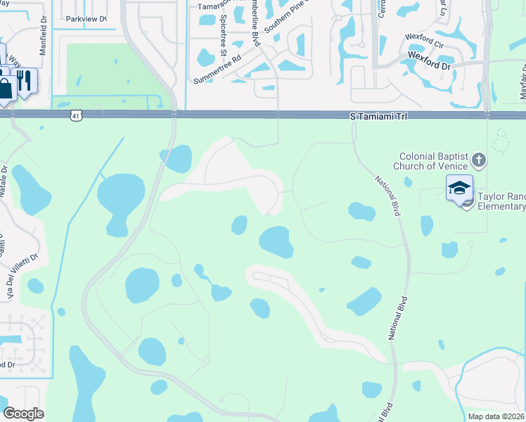 map of restaurants, bars, coffee shops, grocery stores, and more near 10541 Crooked Creek Drive in Venice