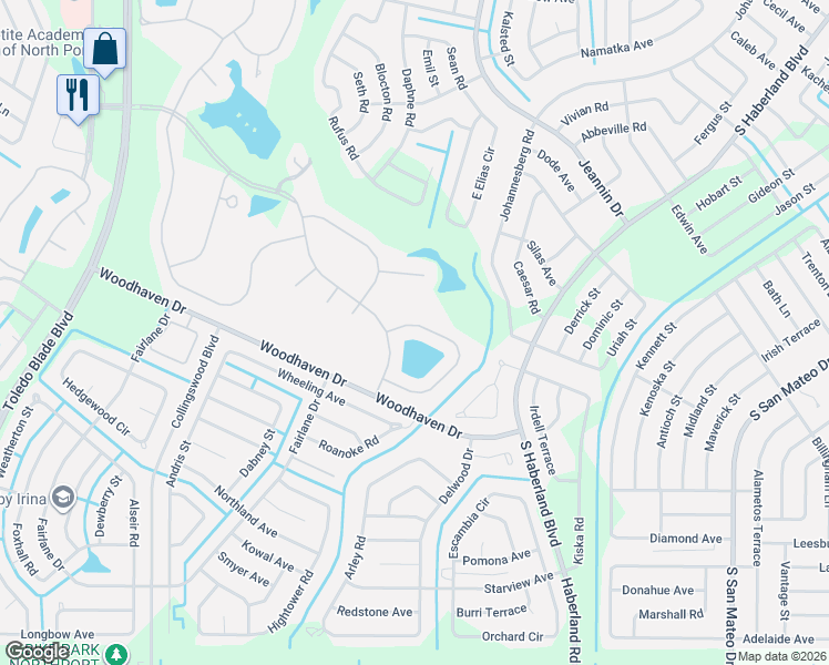 map of restaurants, bars, coffee shops, grocery stores, and more near 1818 Coconut Palm Circle in North Port